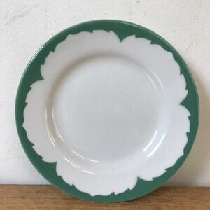 Pair Vtg Shenango China Green Feather Squiggle Restaurantware Dessert Plates 6"